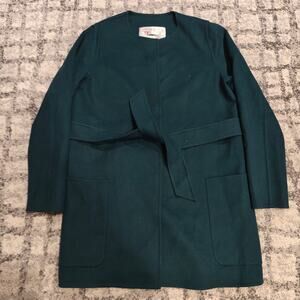 Max Mara Fashion Market Italian Handmade Dark Green Wool Belted Coat Jacket M